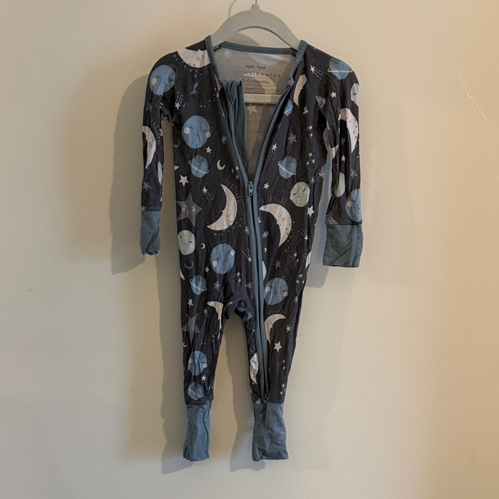 Little Sleepies Navy & Sky Blue Moon and Planet Zip Footie